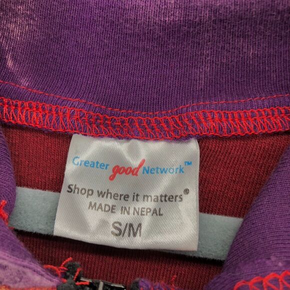 Greater Good Network Hoodie Full Zip Jacket S / M Boho Hippie Patchwork Rainbow - Picture 3 of 5